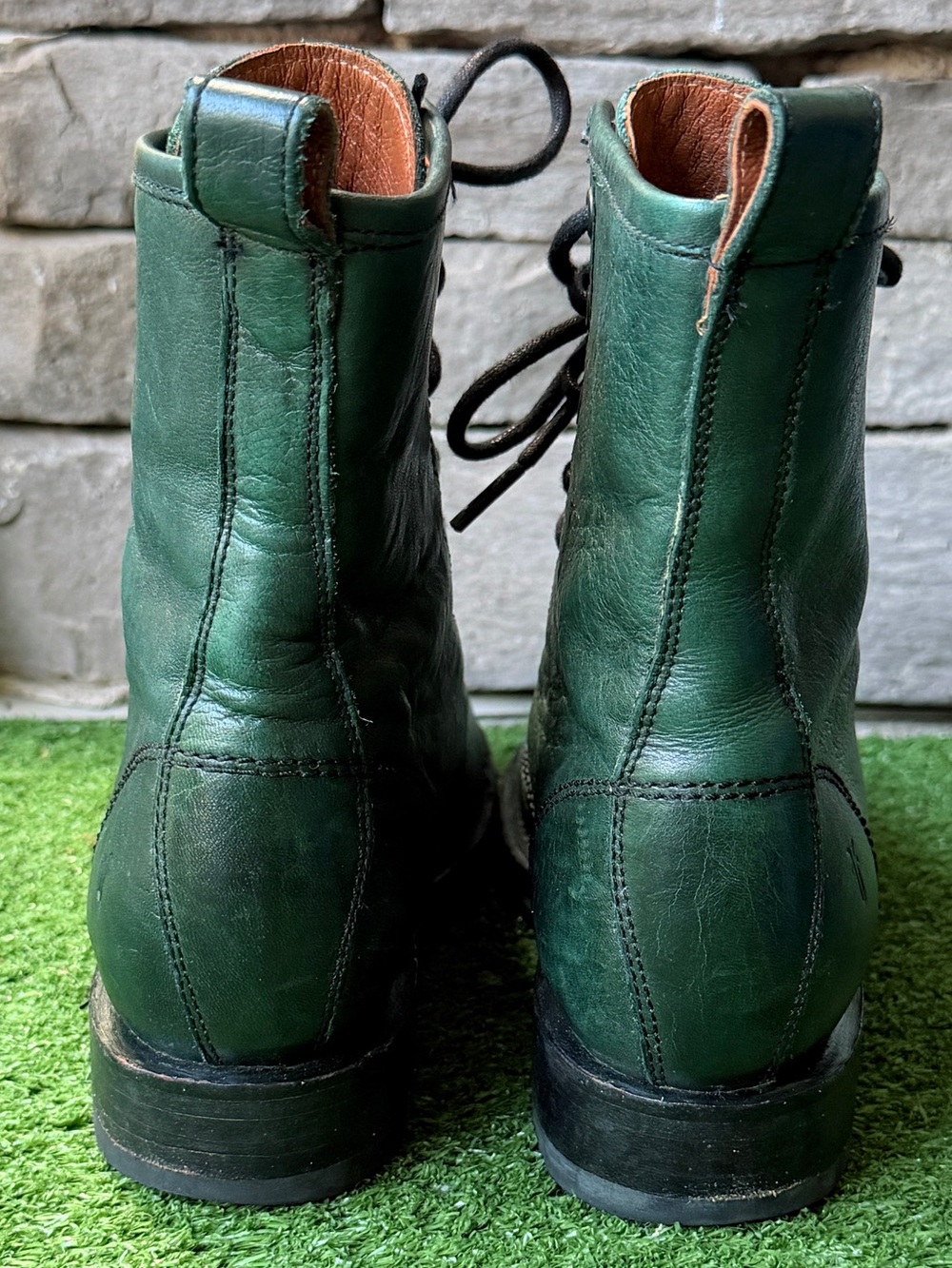Frye Veronica Combat Distinctive Green Leather Women’s Boots - Picture 6 of 11
